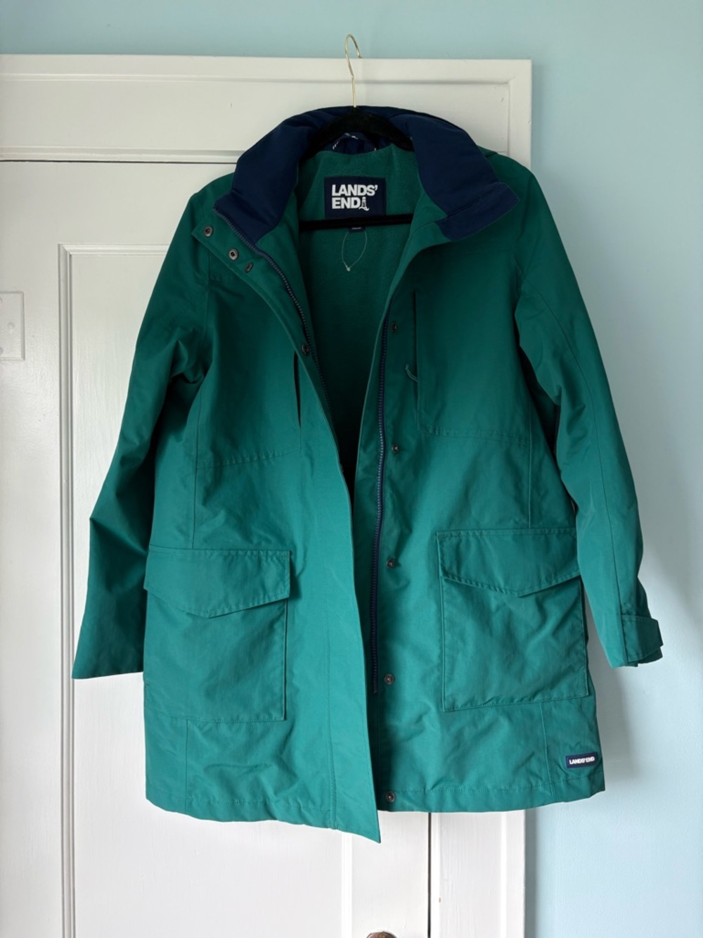 Lands' End Women’s Squall Waterproof Utility Rain Parka Shell Only Forest Green